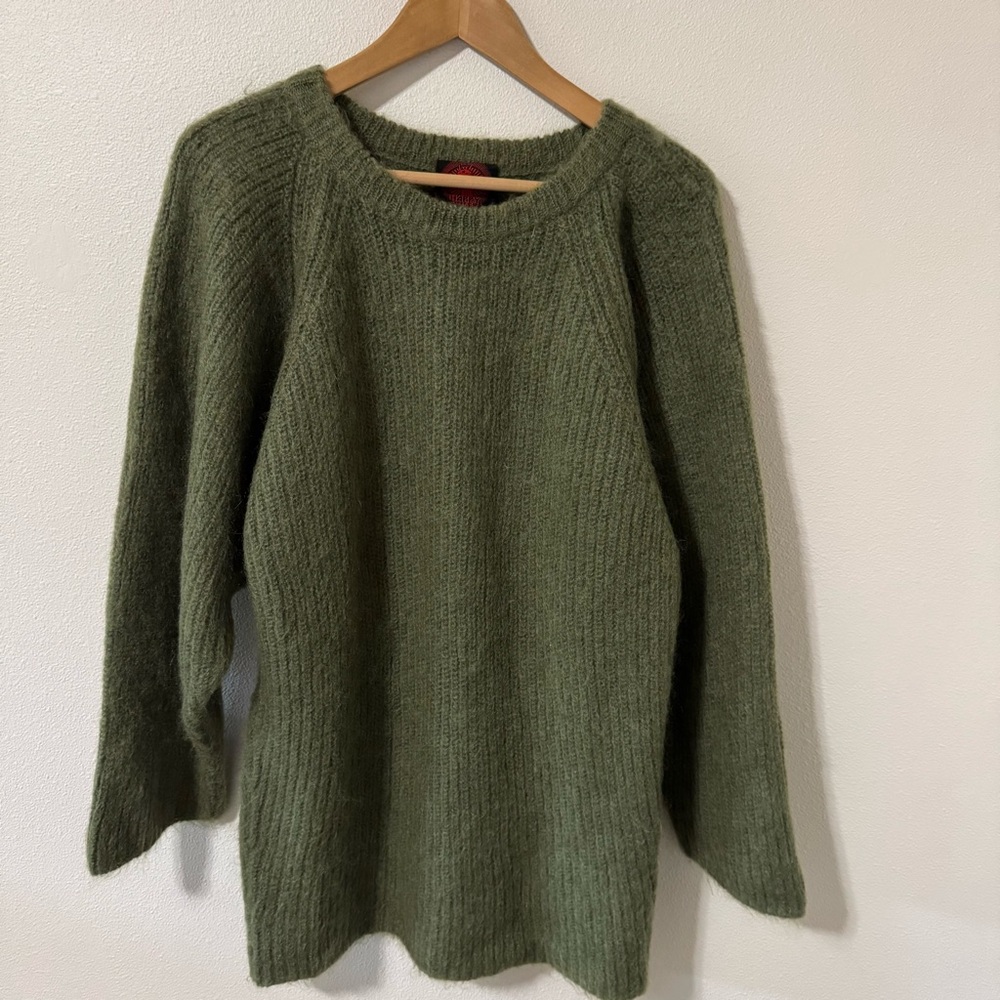 Happy Sheep Extra Fine Merino Wool Mohair Crew Sweater Olive Green Tunic-Large